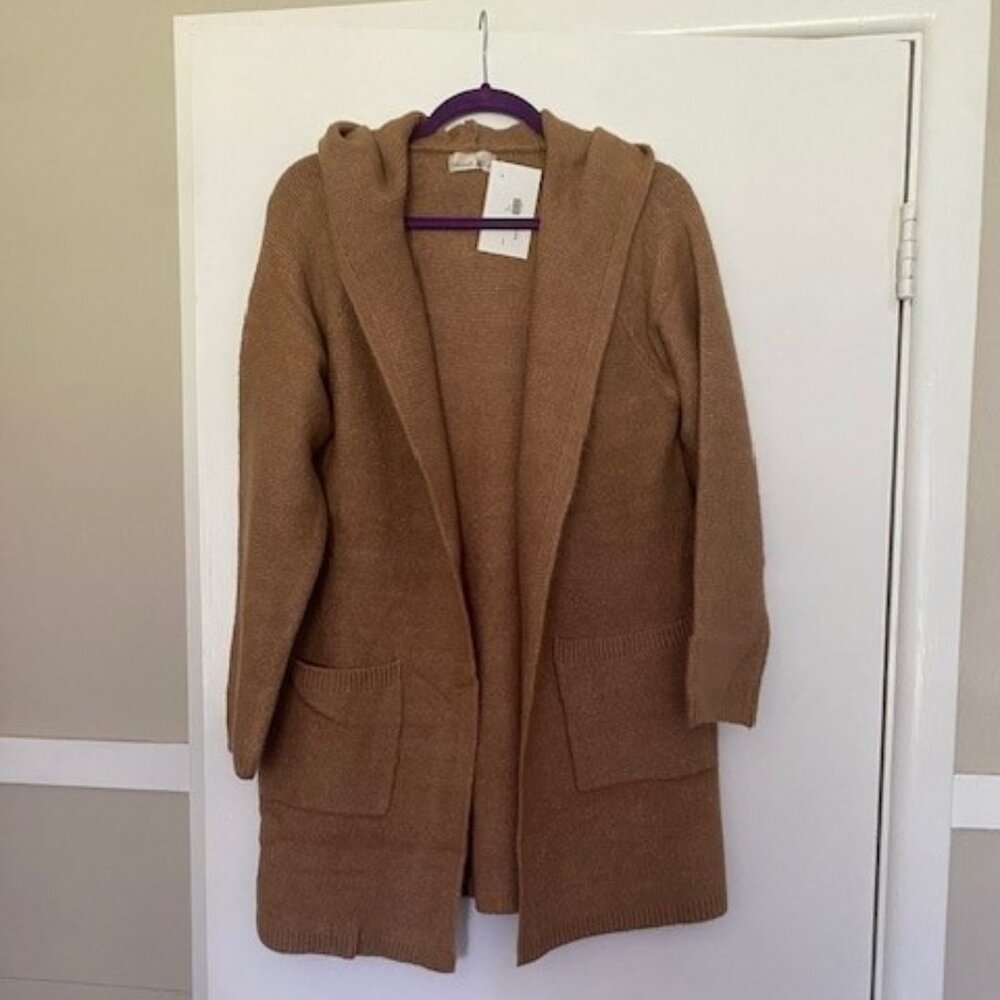 Long Hoodie Cardigan - Brown Mustard Color - Size M/L